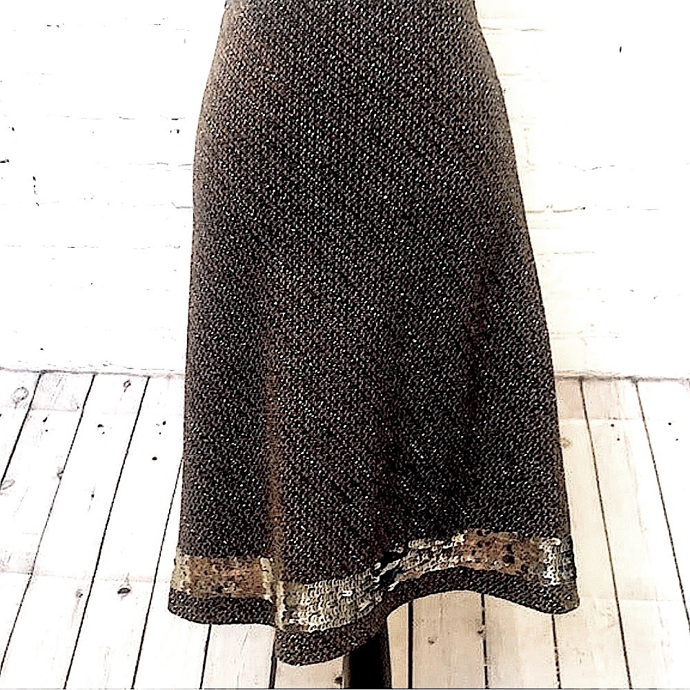 The Limited Brown Tweed, Sequins Hem A-Line Midi-Skirt, Women’s Size 6